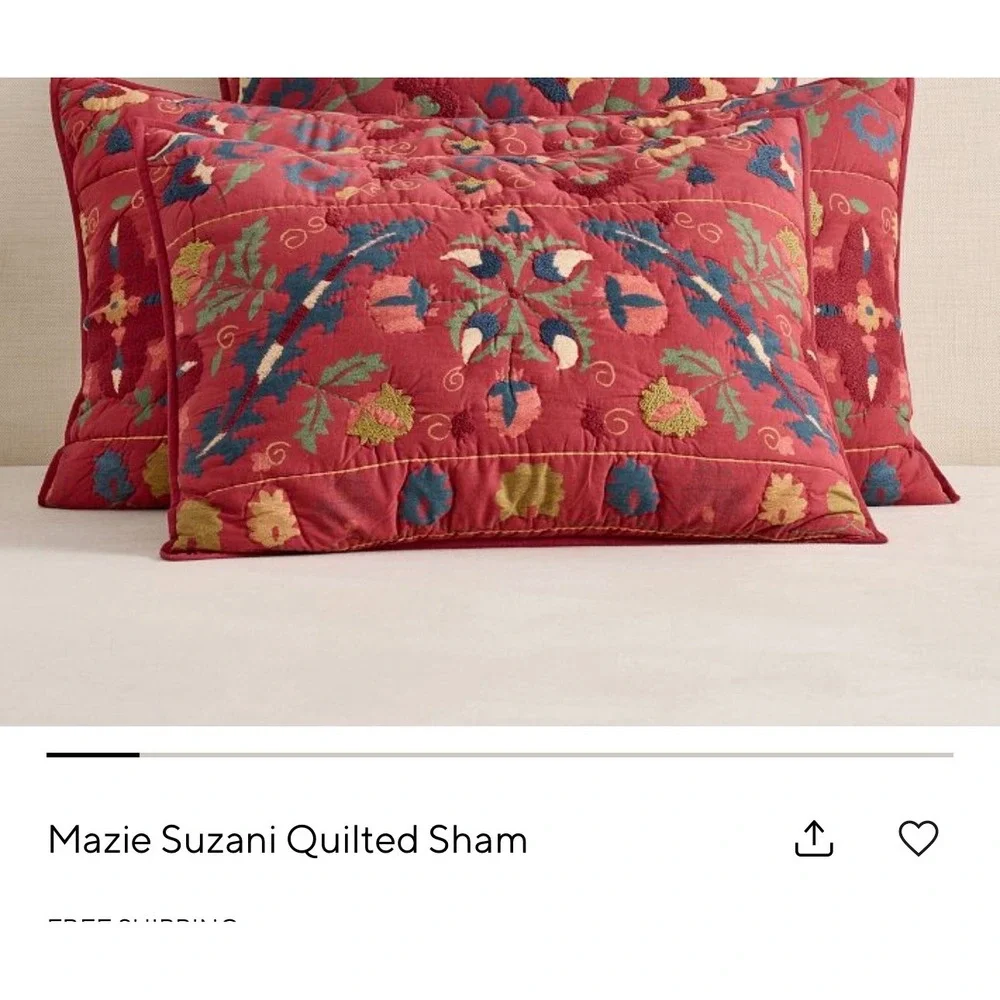 Pottery Barn Mazie Suzani Quilted Standard Sham Set Red Multi 7916263 2pc